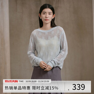 阿依蓮針織衫女高端秋季2025新款時尚女裝洋氣百搭鏤空毛衣寬松顯瘦上衣 冰融藍 S