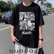歐朵嘉火影忍者佐助短袖t恤男士動(dòng)漫夏季潮牌寬松百搭純棉ins港風(fēng)T恤衫 帶土琳#黑 L【建議120-140斤】【260G純棉】
