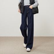 ESE-Y加絨復古直筒牛仔褲女2025年冬季新款保暖顯瘦窄版闊腿褲子 深藍色-厚絨-常規 28