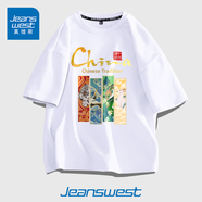 真維斯（JEANSWEST）短袖t恤男ins潮牌2024春夏季男女寬松oversize半袖衣服美式高街男 白色 國風四宮格 L【推薦120-135斤】