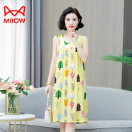 貓人（MiiOW）夏季棉綢睡裙女薄款大碼無袖連衣裙媽媽寬松家居服睡衣背心裙外穿 8872款-3【黃色圣誕樹】 XL 建議90-105斤