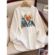 妃麗慕尚磨毛加厚打底衫女內搭秋冬季洋氣開(kāi)叉中長(cháng)款寬松純棉長(cháng)袖t恤上衣 【磨毛厚款】A672-64白色 S 建議100斤以?xún)?
                                         title=