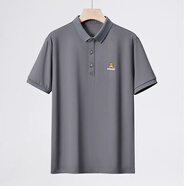 傳奇保羅金色小熊刺繡 高端翻領(lǐng)Polo衫男 夏季休閑簡(jiǎn)約短袖薄款男士polo衫 灰色 XL(130-140斤)