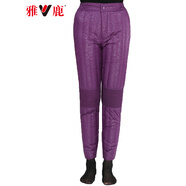 雅鹿中年老年羽絨褲女內膽冬季鴨絨彈力高腰褲內穿褲子 紫色玫瑰花（膝部有蓋） 2XL (175)