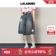 拉拉波波【快樂護(hù)衛(wèi)隊(duì)系列】LALABOBO七分牛仔褲25年秋新款原創(chuàng)松弛感褲子 L