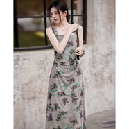 德瑪納【小性感妲己裙】夏無(wú)袖褶皺網(wǎng)眼印花背心裙收腰a字連衣裙