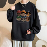 閃爆學(xué)生套頭圓領(lǐng)衛衣男秋冬季潮牌美式街頭疊穿青少年套頭無(wú)帽上衣男 黑色 L