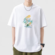 岱言白色正肩短袖t恤男夏季2024新款潮牌潮流休閑打底體恤寬松上衣潮 白色【潮牌油畫】 3XL 建議140-165斤左右