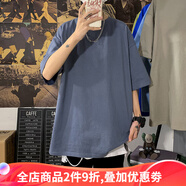 侯七爺（HOUQIYE）t恤男士短袖夏季寬松百搭ins潮流大碼男生圓領(lǐng)半袖體恤 霧霾藍(lán) M