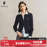 POLOWALK麻花針織開衫女春秋季新款保羅女裝氣質休閑絞花毛衣外套長袖線衣 藏青2 M (160)