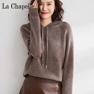 拉夏貝爾（La Chapelle）100純羊絨衫春秋帶帽羊毛衫女連帽加厚白色毛衣短衛(wèi)衣針織帽衫韓 純100自動發(fā)熱咖駝色 純100自動發(fā)熱S