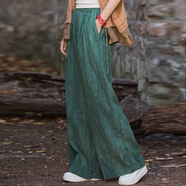 24春夏棉麻女裝文藝復古苧麻扎染砂洗休閑大腳口長(cháng)褲女百搭闊腿褲 苔蘚綠（扎染） 均碼