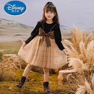 迪士尼（Disney）女童連衣裙2025新款秋冬兒童冬季洋氣公主裙春秋女孩冬款加絨裙子 黑色 春秋款 120 cm