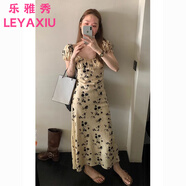 樂雅秀2025夏季港風方領(lǐng)綁帶泡泡袖碎花裙女夏季暈染洋氣時尚顯瘦長裙子 主圖款 S 建議【80斤-95斤】