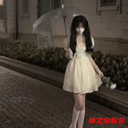 瑪菲萱甜美復古法式溫柔泡泡袖連衣裙子女學(xué)生韓版收腰顯瘦a字公主裙潮 白色連衣裙  S 160