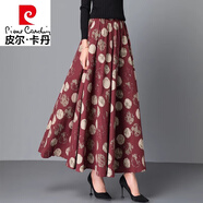 皮爾卡丹（pierre cardin）棉麻中長款春秋季半身裙高腰顯瘦長裙復(fù)古女裝大擺裙半截裙傘裙 B紅色波點(diǎn) S