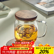 憶壺茶（YIHUTEA）泡茶杯茶水分離玻璃杯辦公室家用水杯男士茶杯玻璃高硼硅綠茶杯子 【黑胡桃木蓋】500ML君子杯