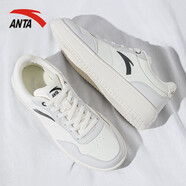 安踏（ANTA）男鞋板鞋男防潑水革面休閑鞋厚底增高學(xué)生小白鞋輕便跑步運動(dòng)鞋男 灰白色 39