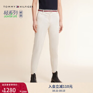 TOMMY HILFIGER【輕彈感】25女裝四季款條紋腰帶彈力直筒修身九分褲休閑褲 【九分】白色AC0 （腰帶隨機） 34