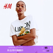 H&M女裝T恤2025秋季新款圓領(lǐng)清新水果印花度假風(fēng)短袖上衣1293967 白色/檸檬 XL 175/116