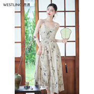 西遇新中式國風(fēng)連衣裙女2024年夏季新款高級感抹胸吊帶裙子 綠色 S