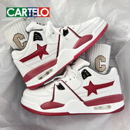 卡帝樂(lè )鱷魚(yú)（CARTELO）氣墊板鞋男2025秋冬新款休閑白色鞋子厚底增高男士小白鞋ins潮流 酒紅色 42
