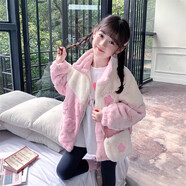 乖妮貓（GUAINIMAO）女童外套深秋冬裝2025款中大兒童加厚女孩仿羊羔毛絨夾棉毛毛上衣 粉色 160 碼