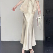 秋裝套裝2025新款高級拼接蕾絲西裝外套魚(yú)尾裙兩件套淑女外穿套裝 香檳色【單條半身裙】 4XL  144--156斤