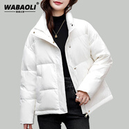 WABAOLI 羽絨服女短款2025年新款冬季韓版小個子白鴨絨面包服爆款外套 白色 S 建議體重80-110斤
