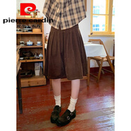 皮爾卡丹（pierre cardin）2025秋冬季新款燈芯絨寬腰頭修身壓褶半身裙女高腰顯瘦百褶中裙子 咖色 M