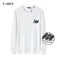 V-MENVMEN威曼春秋圓領(lǐng)衛衣男新款潮流刺繡長(cháng)袖T恤休閑打底衫V023W606 白色 S