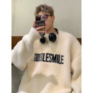 逐夢(mèng)顏毛衣男秋季港風(fēng)青少年寬松針織衫拼色條紋圓領(lǐng)帥氣線(xiàn)衫刺繡保暖衣 a354魔王米白色 L