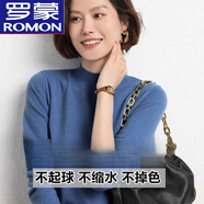 羅蒙（ROMON）秋冬羊毛衫女媽媽裝新款中老年內搭加厚毛衣女半高領針織衫打底衫 KG霧霾藍 【清倉特價 后一天】 L 【105-115斤】