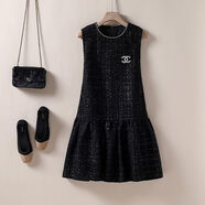 夏典素訂女王（SE.PSTP）25冬天新款女裝小香風(fēng)毛呢背心裙粗花呢a字顯瘦減齡娃娃連衣裙 黑色 M 建議105斤以?xún)?
                                         title=