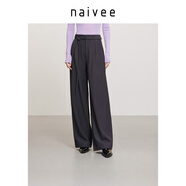 納薇（naivee）商場同款冬新款高知通勤風深灰磨毛闊腿褲休閑褲女 深灰 M