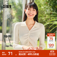 森馬針織衫女短款純色小心機(jī)抽繩24春季polo領(lǐng)修身毛衫顯瘦 奶白10501 XL
