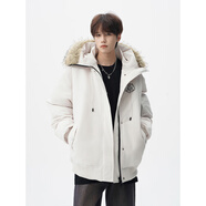 NEW OR MODE潮牌連帽毛領(lǐng)派克棉服男冬季高街百搭情侶棉衣美式寬松設(shè)計(jì)感外套 白色 M 【建議90-110斤】