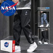 NASA RHUDE束腳褲休閑褲男士九分褲牛仔褲男修身秋季褲子夏季男裝寬松男潮流 黑色 4XL (180-195斤)
