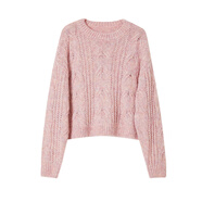 OEMG紫淑女裝商場(chǎng)同款絞花毛針織衫女2024秋新款馬海毛短上衣 夢(mèng)幻粉 L