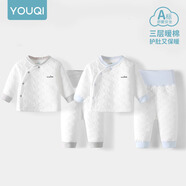 優(yōu)奇嬰兒衣服秋冬套裝寶寶保暖夾棉內(nèi)衣高腰護(hù)肚男女兒童2件套秋冬裝 2套【雅灰+淺藍(lán)】 66cm