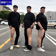 肆緘胖子大碼彎刀牛仔褲男大屁股顯瘦vibe褲子美式高街寬松大碼微喇褲 黑色 XL 適合130-145斤