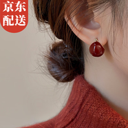 伊黛兒新年款紅豆幾何耳環(huán)女韓國(guó)氣質(zhì)百搭耳飾耳釘七夕生日禮物送閨蜜 紅豆耳環(huán)E0085
