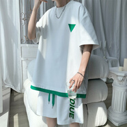 利菲黎夏季假兩件套裝男圓領(lǐng)短袖t恤短褲運(yùn)動休閑潮牌百搭潮流寬松衣服 T3329上衣白色 L