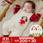 班杰威爾嬰兒衣服春秋季夾棉連體衣寶寶保暖哈衣爬服 保暖紅色2件套 59碼