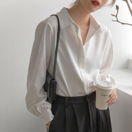 茯見(jiàn)長(zhǎng)袖白襯衫女職業(yè)正裝寬松休閑正裝長(zhǎng)袖白襯衫設(shè)計(jì)感垂感襯衣上衣 白色 L