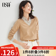歐莎（OSA）小香風(fēng)假兩件黑色針織衫女外穿秋季2025年新款打底上衣 深杏色A S