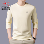 國際米瀾新疆長(cháng)絨純棉T恤長(cháng)袖男春秋季新款圓領(lǐng)衛衣體恤衫男打底衫上衣服 米黃色 抗皺/抗起球 XL 推薦【130-155斤】