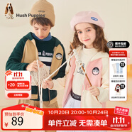 暇步士（Hush Puppies）童裝兒童針織外套男童女童春秋中大童拉鏈開衫搖粒絨外套 叢林綠 140 cm