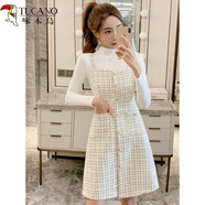 啄木鳥(niǎo)2025秋冬季法式新款韓版小香風(fēng)背心吊帶毛呢背帶連衣裙兩件套裝裙 白色單裙 XL 現貨