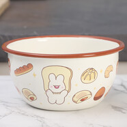 歐麗家 家居搪瓷米飯碗兒童可愛盤碟家用組合創(chuàng)意碗盤單個(gè)面碗 13cm碗【咖邊-蛋糕派】